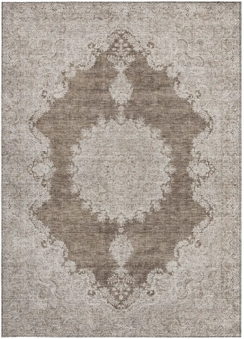 Brown And Beige Oriental Washable Indoor Outdoor Area Rug Photo 5