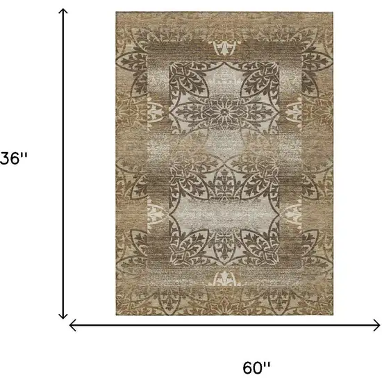 Brown And Beige Oriental Washable Indoor Outdoor Area Rug Photo 6