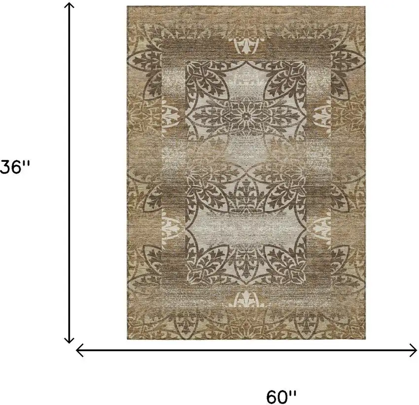 Brown And Beige Oriental Washable Indoor Outdoor Area Rug Photo 6