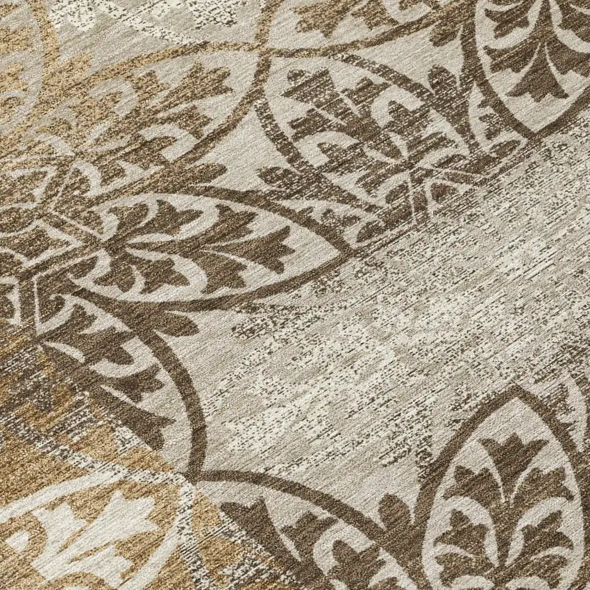 Brown And Beige Oriental Washable Indoor Outdoor Area Rug Photo 5