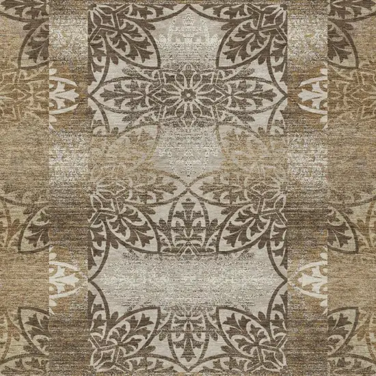 Brown And Beige Oriental Washable Indoor Outdoor Area Rug Photo 3