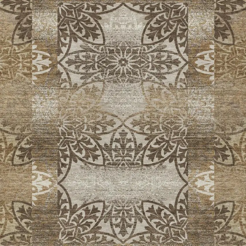 Brown And Beige Oriental Washable Indoor Outdoor Area Rug Photo 3