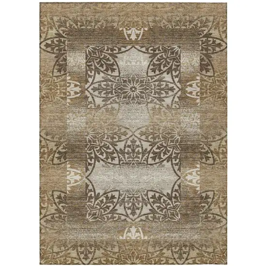 Brown And Beige Oriental Washable Indoor Outdoor Area Rug Photo 1