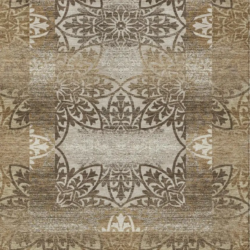 Brown And Beige Oriental Washable Indoor Outdoor Area Rug Photo 2