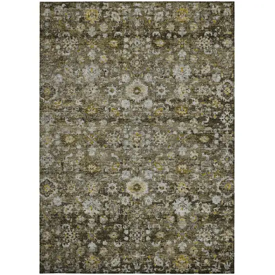 Brown And Beige Oriental Washable Indoor Outdoor Area Rug Photo 6