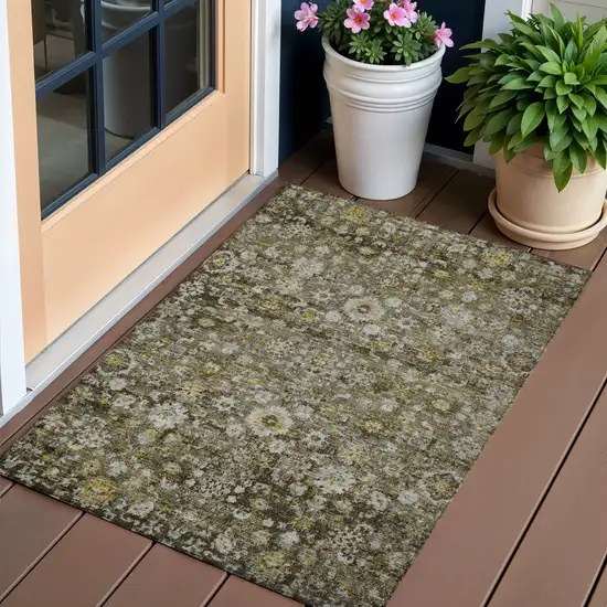 Brown And Beige Oriental Washable Indoor Outdoor Area Rug Photo 1