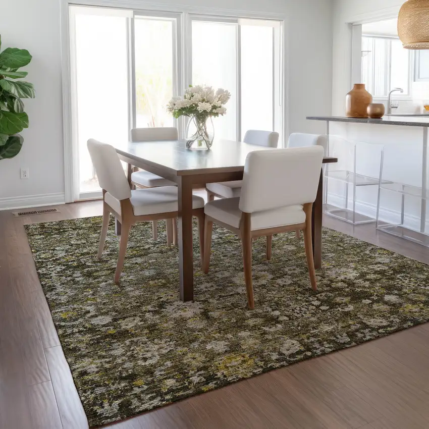 Brown And Beige Oriental Washable Indoor Outdoor Area Rug Photo 9