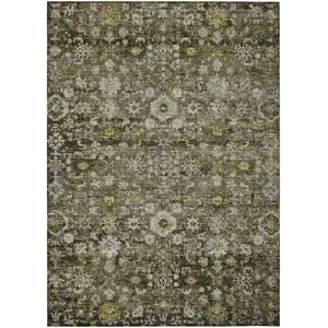 Photo of Brown And Beige Oriental Washable Indoor Outdoor Area Rug