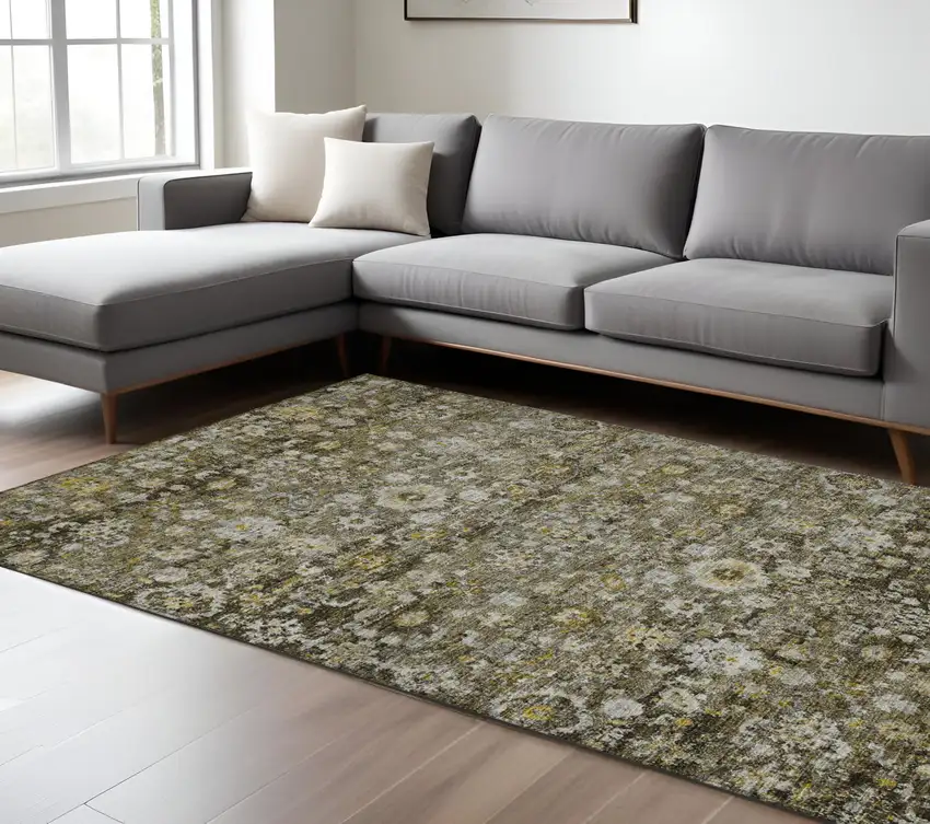 Brown And Beige Oriental Washable Indoor Outdoor Area Rug Photo 3