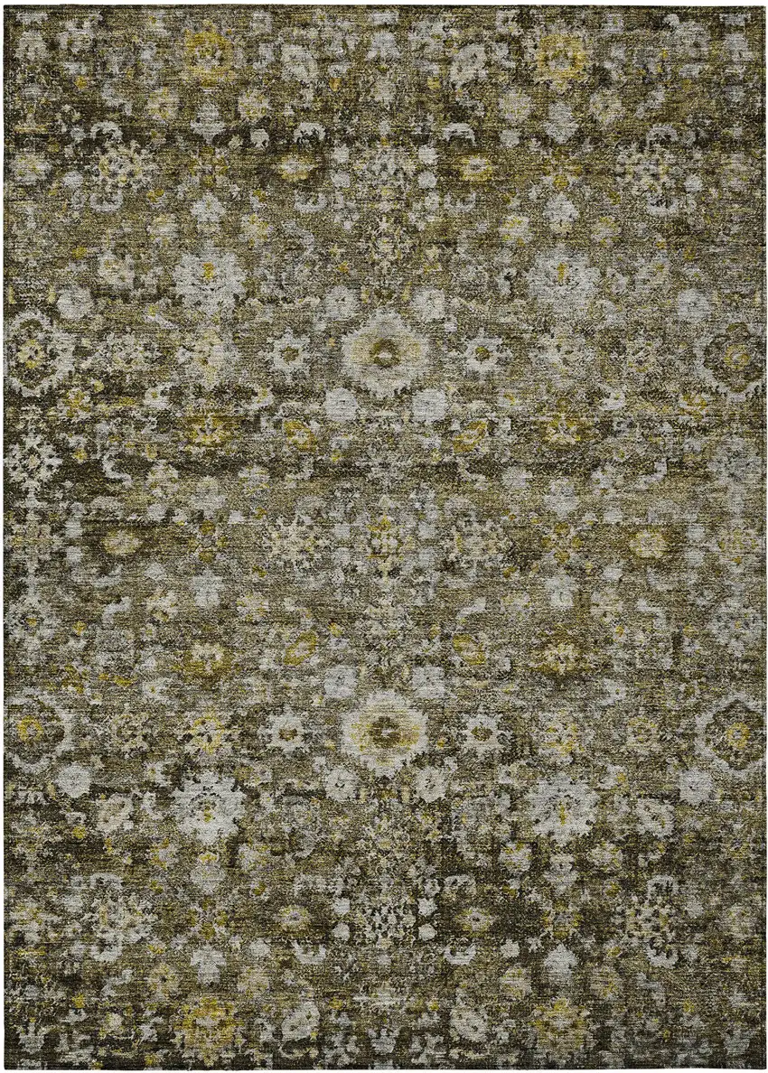 Brown And Beige Oriental Washable Indoor Outdoor Area Rug Photo 2