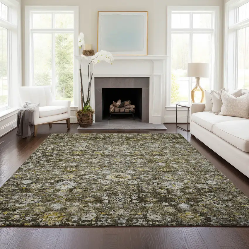 Brown And Beige Oriental Washable Indoor Outdoor Area Rug Photo 9