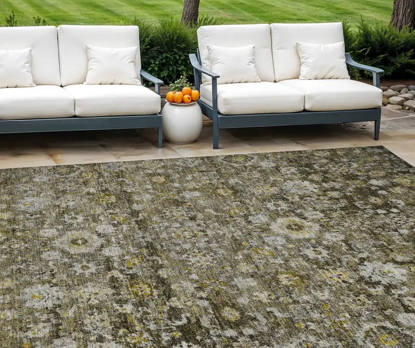 Brown And Beige Oriental Washable Indoor Outdoor Area Rug Photo 1