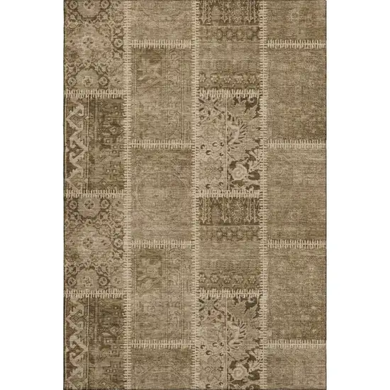 Brown And Beige Patchwork Washable Area Rug With UV Protection Photo 1