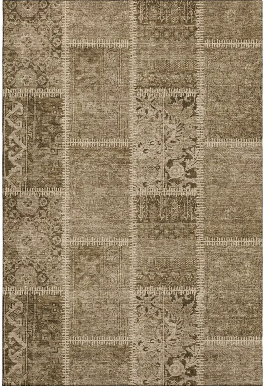 Brown And Beige Patchwork Washable Area Rug With UV Protection Photo 1