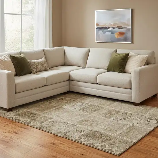 Brown And Beige Patchwork Washable Area Rug With UV Protection Photo 1