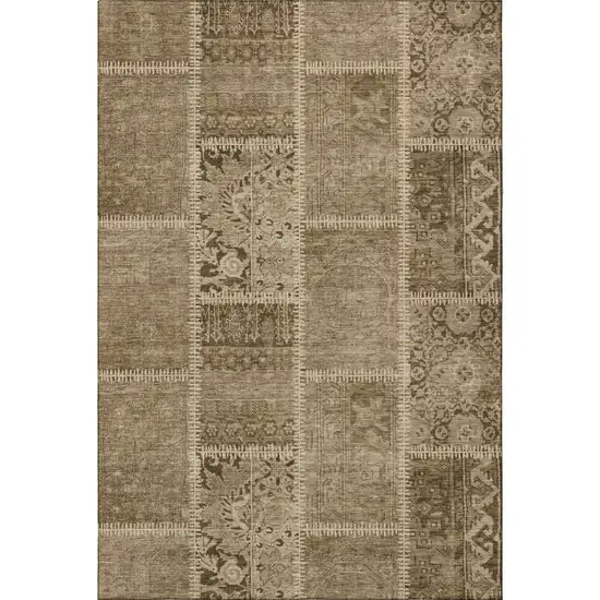 Brown And Beige Patchwork Washable Area Rug With UV Protection Photo 2