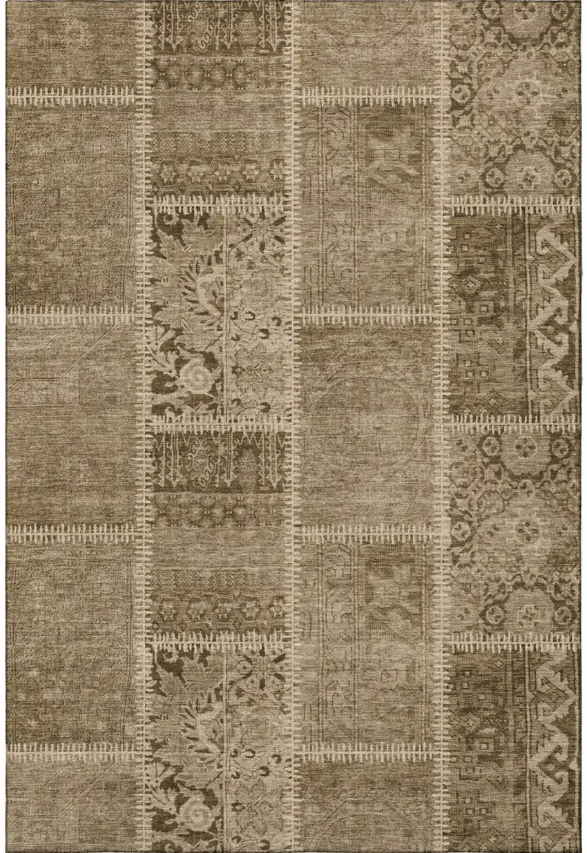 Brown And Beige Patchwork Washable Area Rug With UV Protection Photo 2