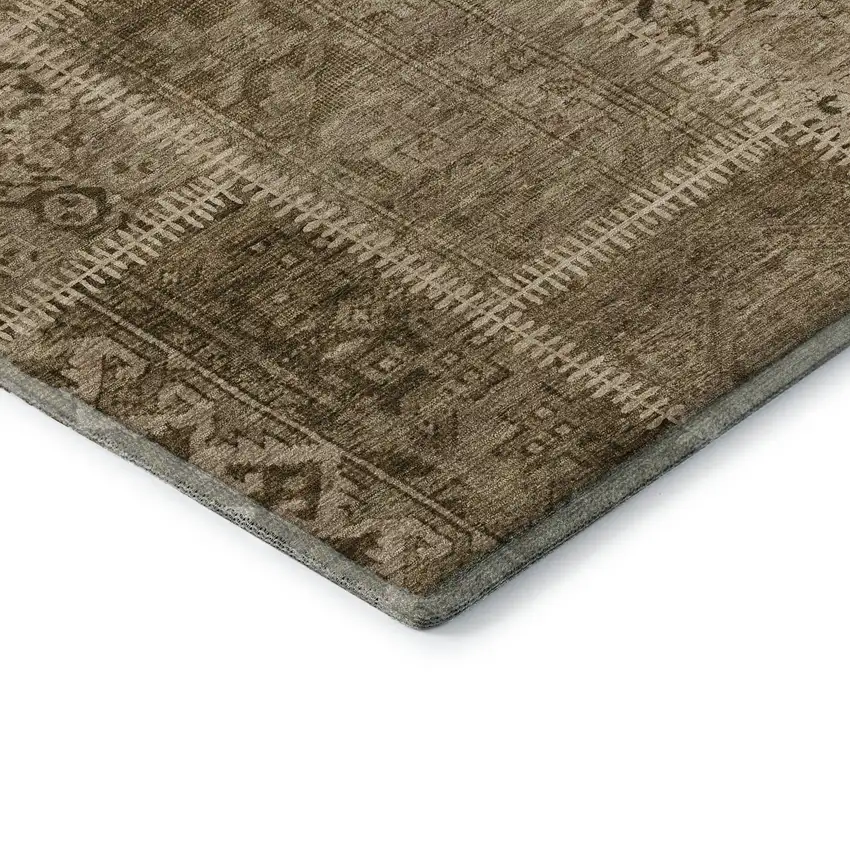 Brown And Beige Patchwork Washable Area Rug With UV Protection Photo 5