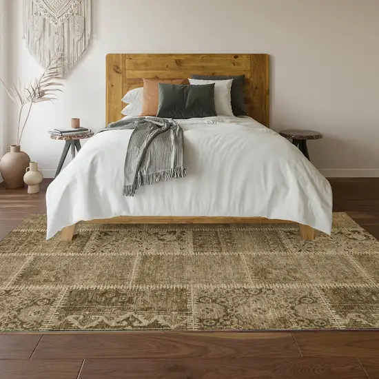 Brown And Beige Patchwork Washable Area Rug With UV Protection Photo 3