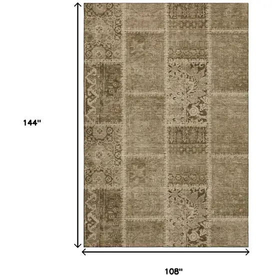 Brown And Beige Patchwork Washable Area Rug With UV Protection Photo 8