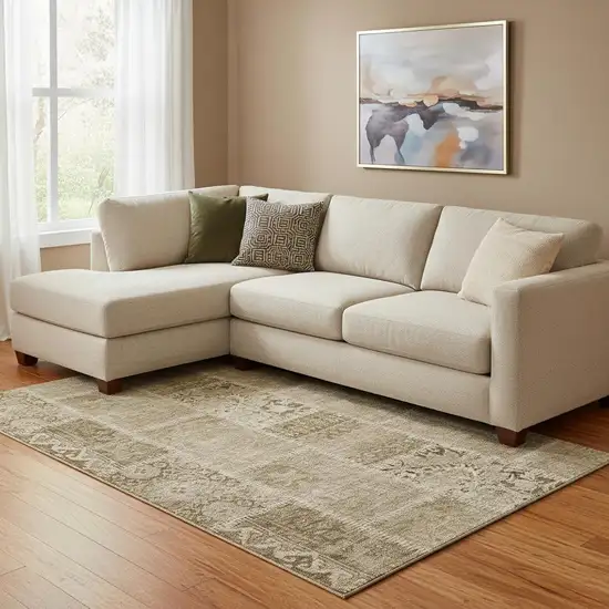 Brown And Beige Patchwork Washable Area Rug With UV Protection Photo 1