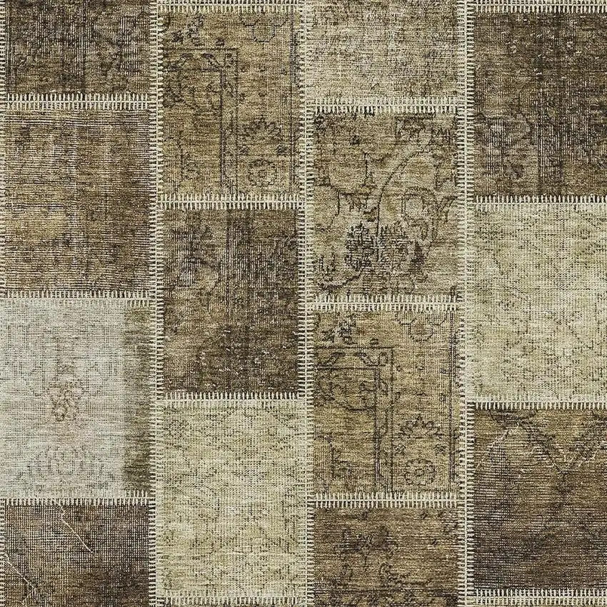 Brown And Beige Patchwork Washable Area Rug With UV Protection Photo 3
