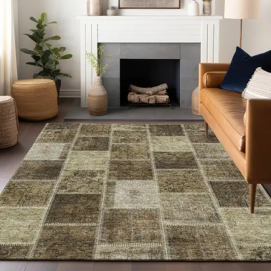 Brown And Beige Patchwork Washable Area Rug With UV Protection Photo 6