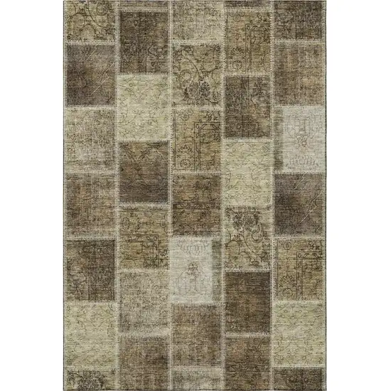 Brown And Beige Patchwork Washable Area Rug With UV Protection Photo 4