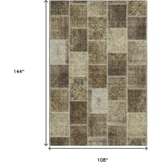 Brown And Beige Patchwork Washable Area Rug With UV Protection Photo 3