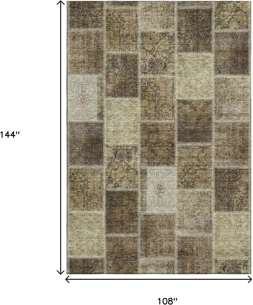 Brown And Beige Patchwork Washable Area Rug With UV Protection Photo 3