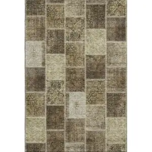 Photo of Brown And Beige Patchwork Washable Area Rug With UV Protection