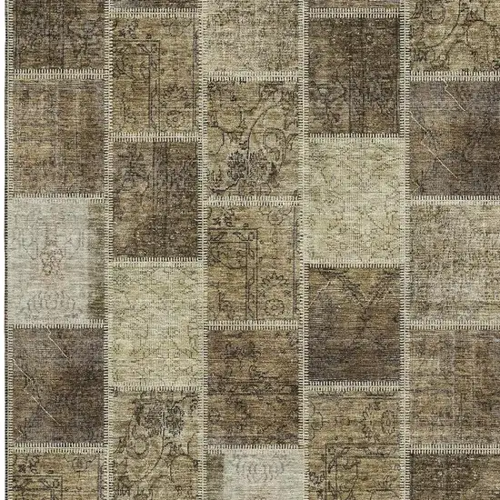 Brown And Beige Patchwork Washable Area Rug With UV Protection Photo 3