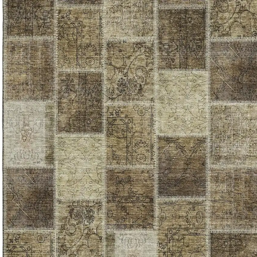 Brown And Beige Patchwork Washable Area Rug With UV Protection Photo 3