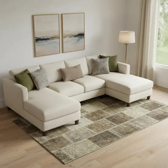 Brown And Beige Patchwork Washable Area Rug With UV Protection Photo 1