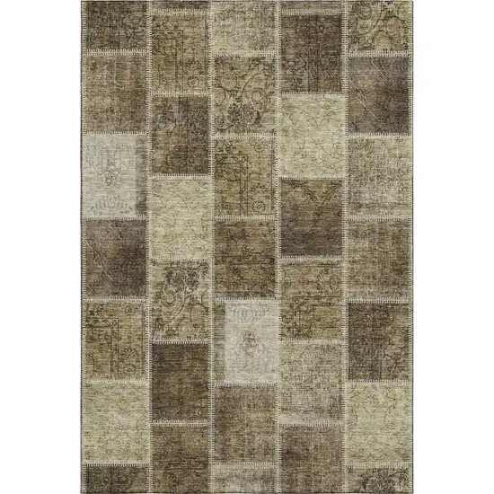 Brown And Beige Patchwork Washable Area Rug With UV Protection Photo 1