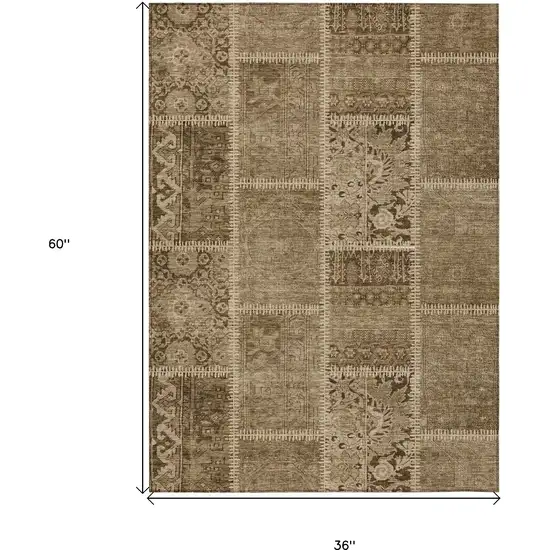 Brown And Beige Patchwork Washable Indoor Outdoor Area Rug Photo 3