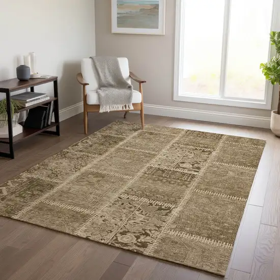 Brown And Beige Patchwork Washable Indoor Outdoor Area Rug Photo 8
