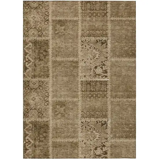 Brown And Beige Patchwork Washable Indoor Outdoor Area Rug Photo 2