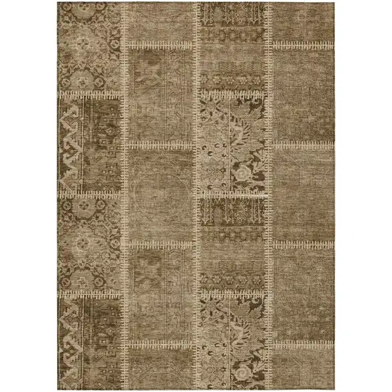 Brown And Beige Patchwork Washable Indoor Outdoor Area Rug Photo 2