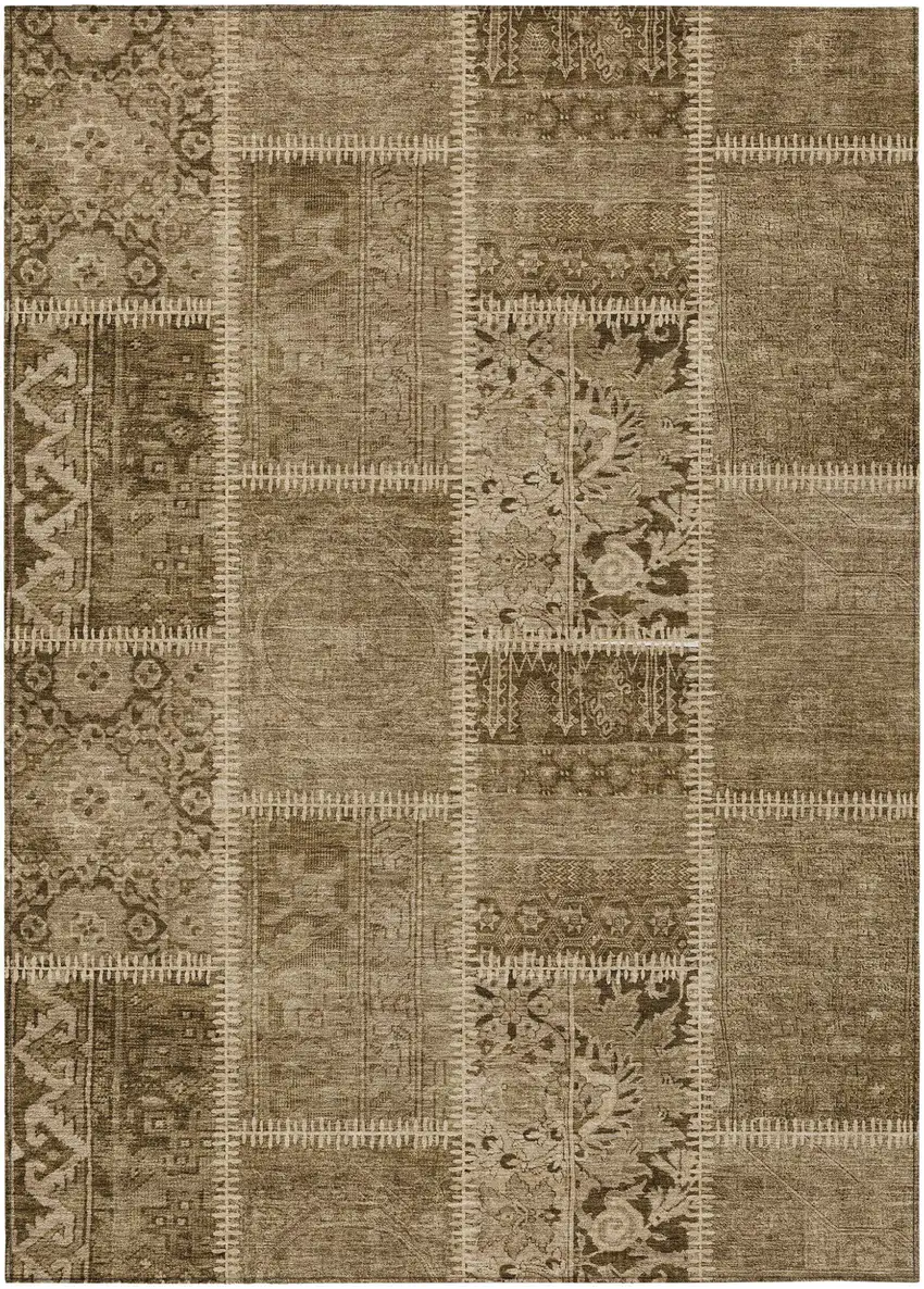 Brown And Beige Patchwork Washable Indoor Outdoor Area Rug Photo 2