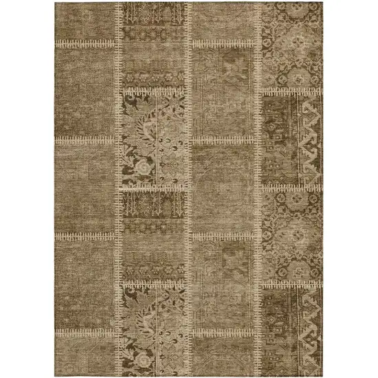 Brown And Beige Patchwork Washable Indoor Outdoor Area Rug Photo 6
