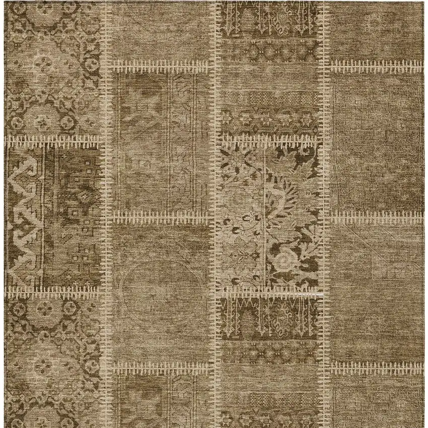 Brown And Beige Patchwork Washable Indoor Outdoor Area Rug Photo 5