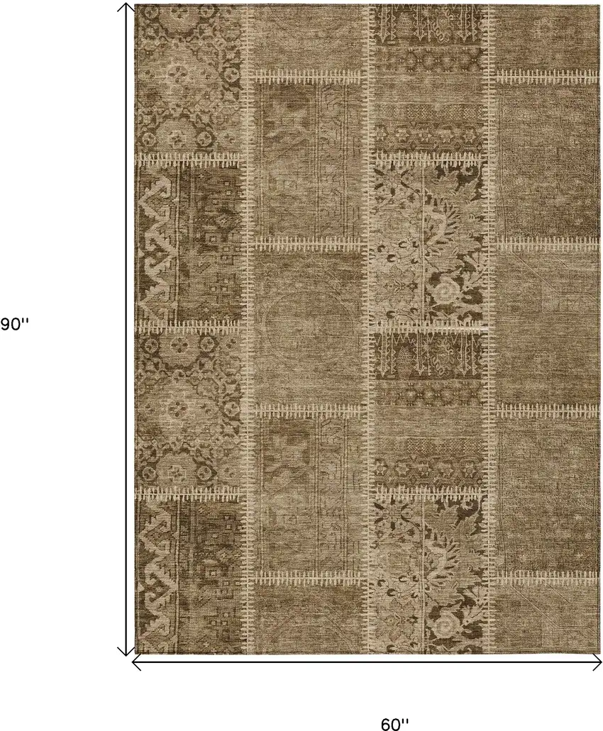 Brown And Beige Patchwork Washable Indoor Outdoor Area Rug Photo 3