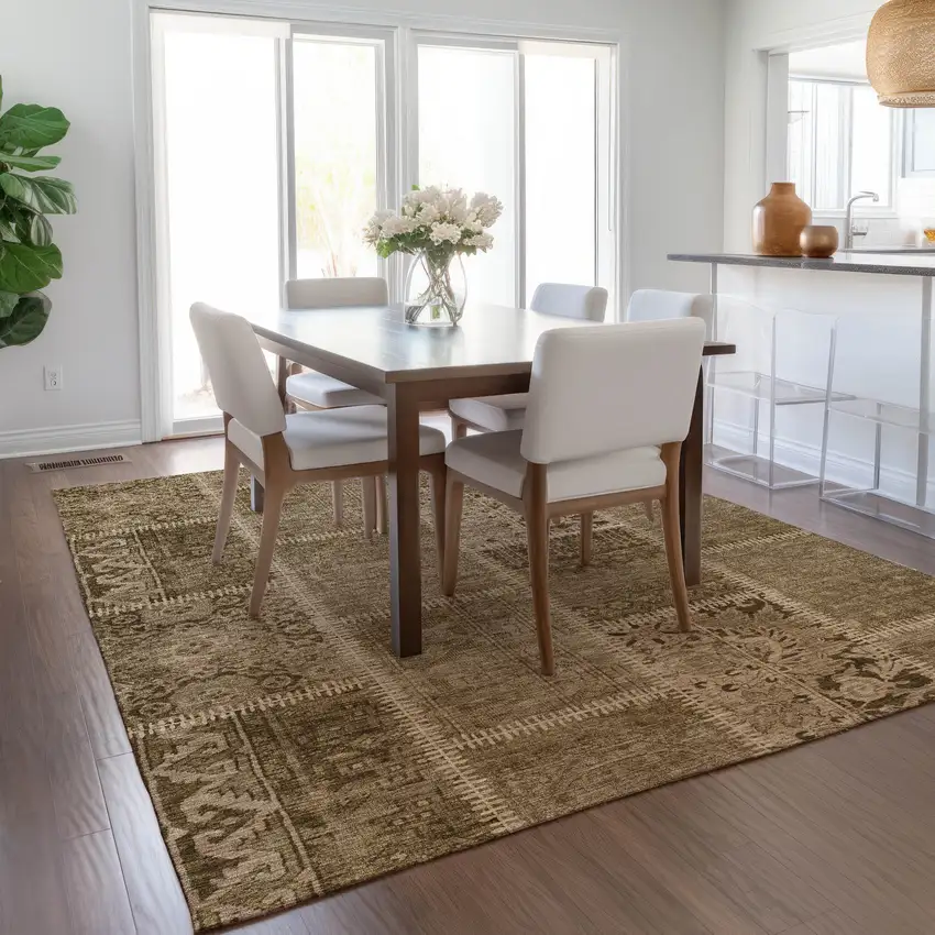 Brown And Beige Patchwork Washable Indoor Outdoor Area Rug Photo 8