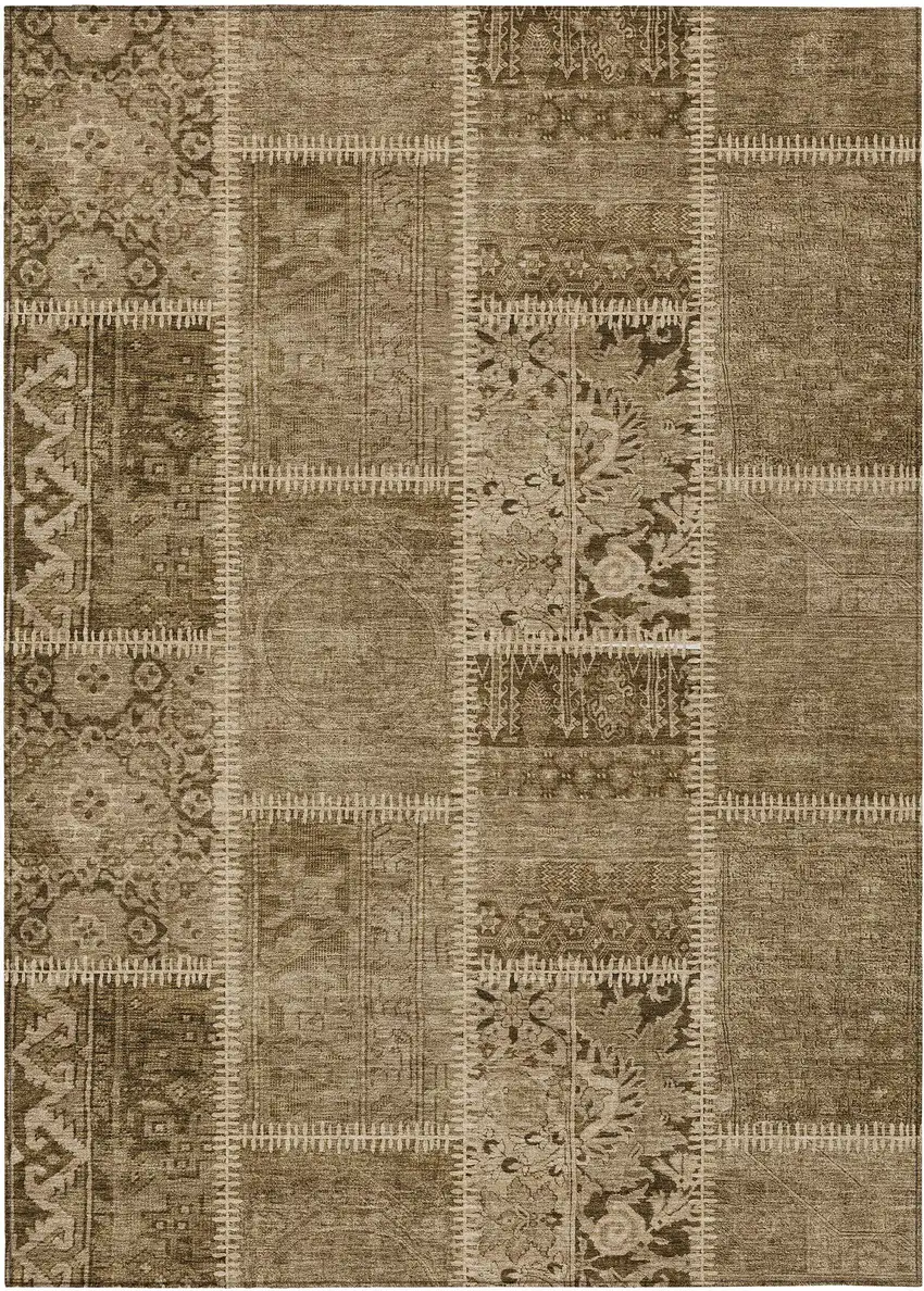 Brown And Beige Patchwork Washable Indoor Outdoor Area Rug Photo 1
