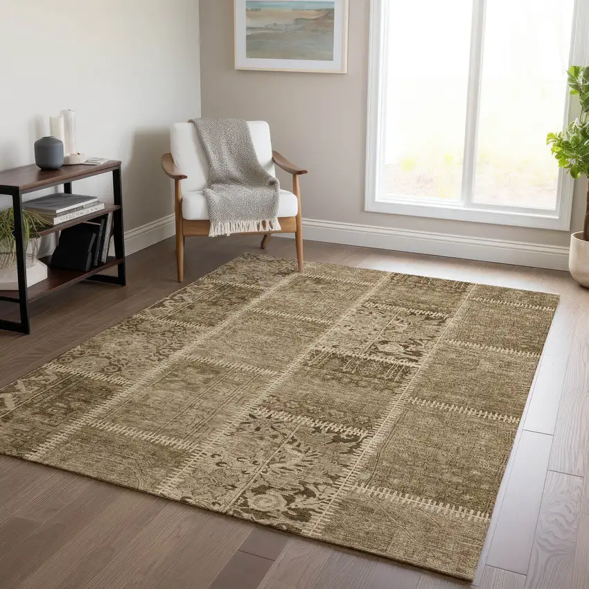Brown And Beige Patchwork Washable Indoor Outdoor Area Rug Photo 7