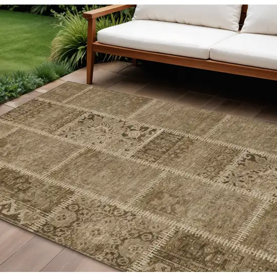 Brown And Beige Patchwork Washable Indoor Outdoor Area Rug Photo 1