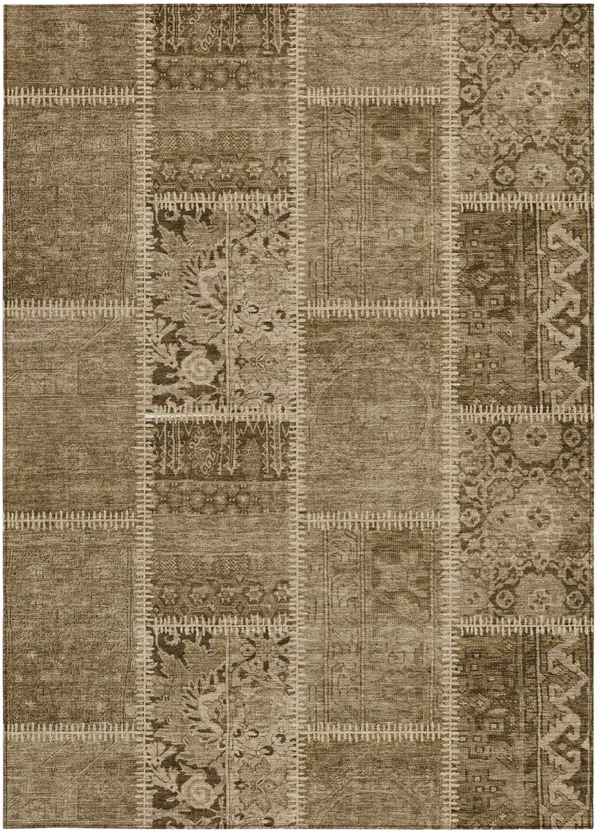 Brown And Beige Patchwork Washable Indoor Outdoor Area Rug Photo 4