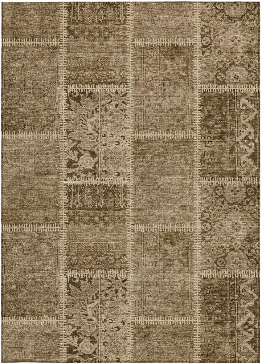 Brown And Beige Patchwork Washable Indoor Outdoor Area Rug Photo 4