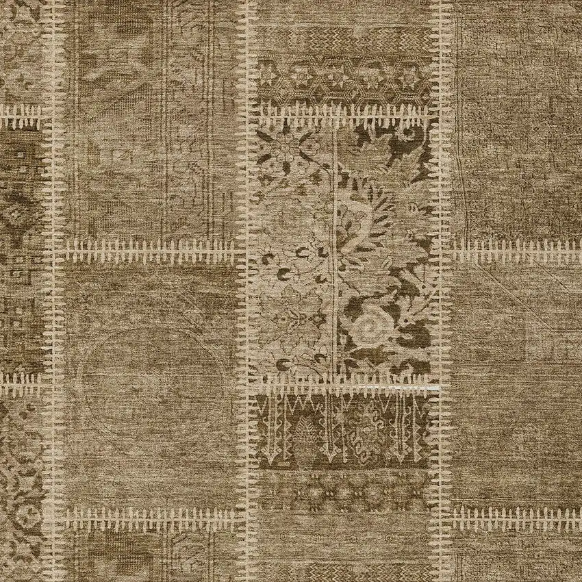 Brown And Beige Patchwork Washable Indoor Outdoor Area Rug Photo 4